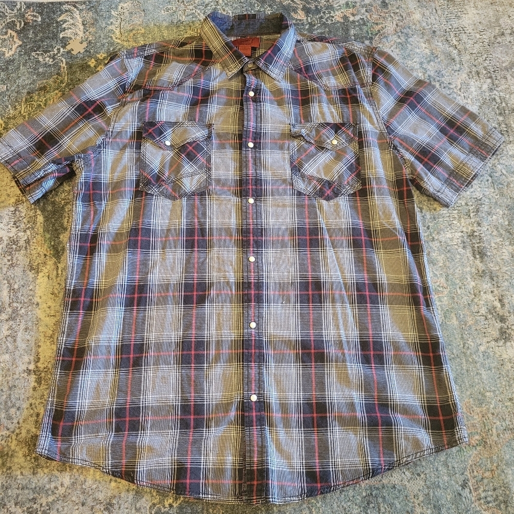 The Foundry Supply Co. Blue and Red Plaid Shirt Snap Front XLT